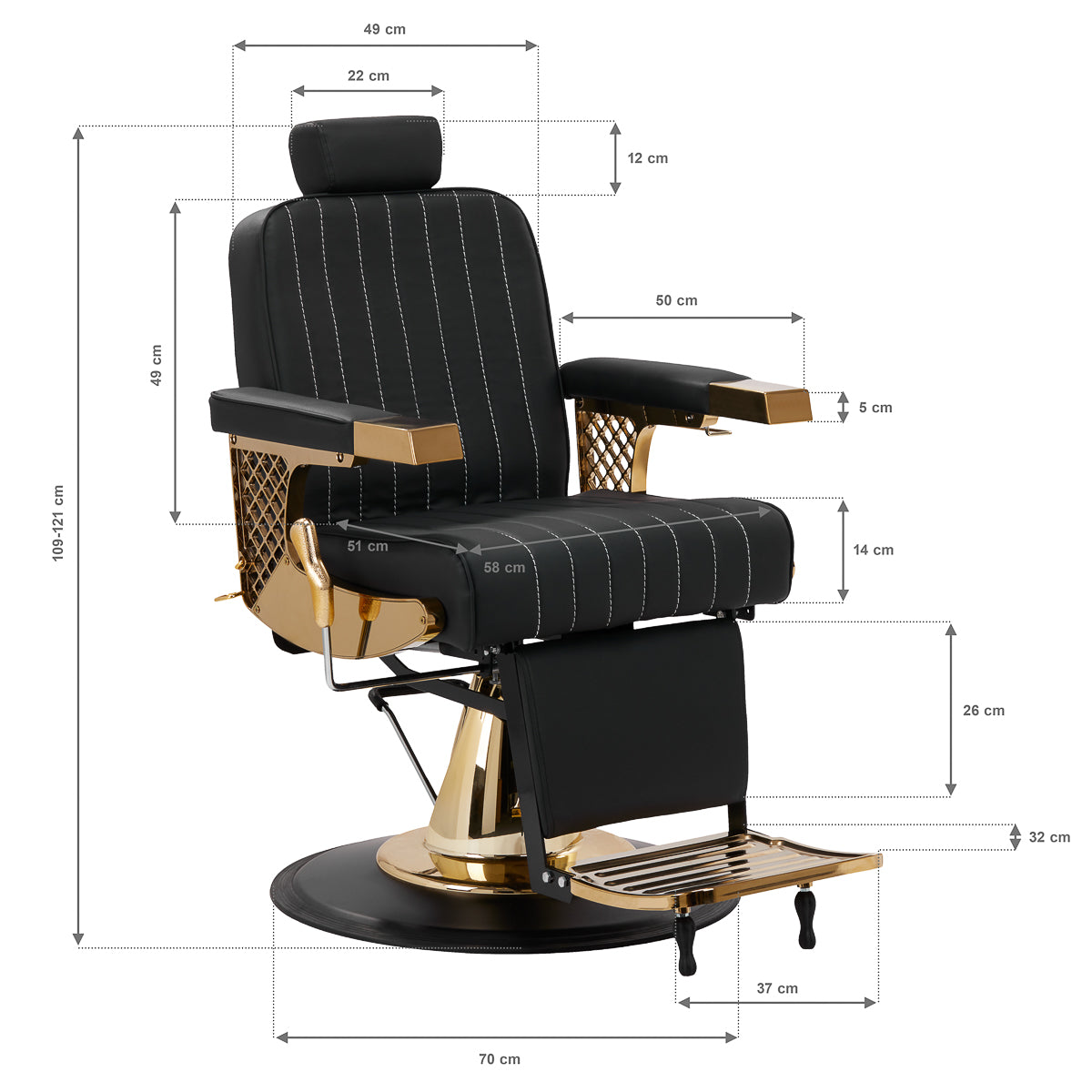 Gabbiano Barber Chair Marcus Gold - side view on a white background