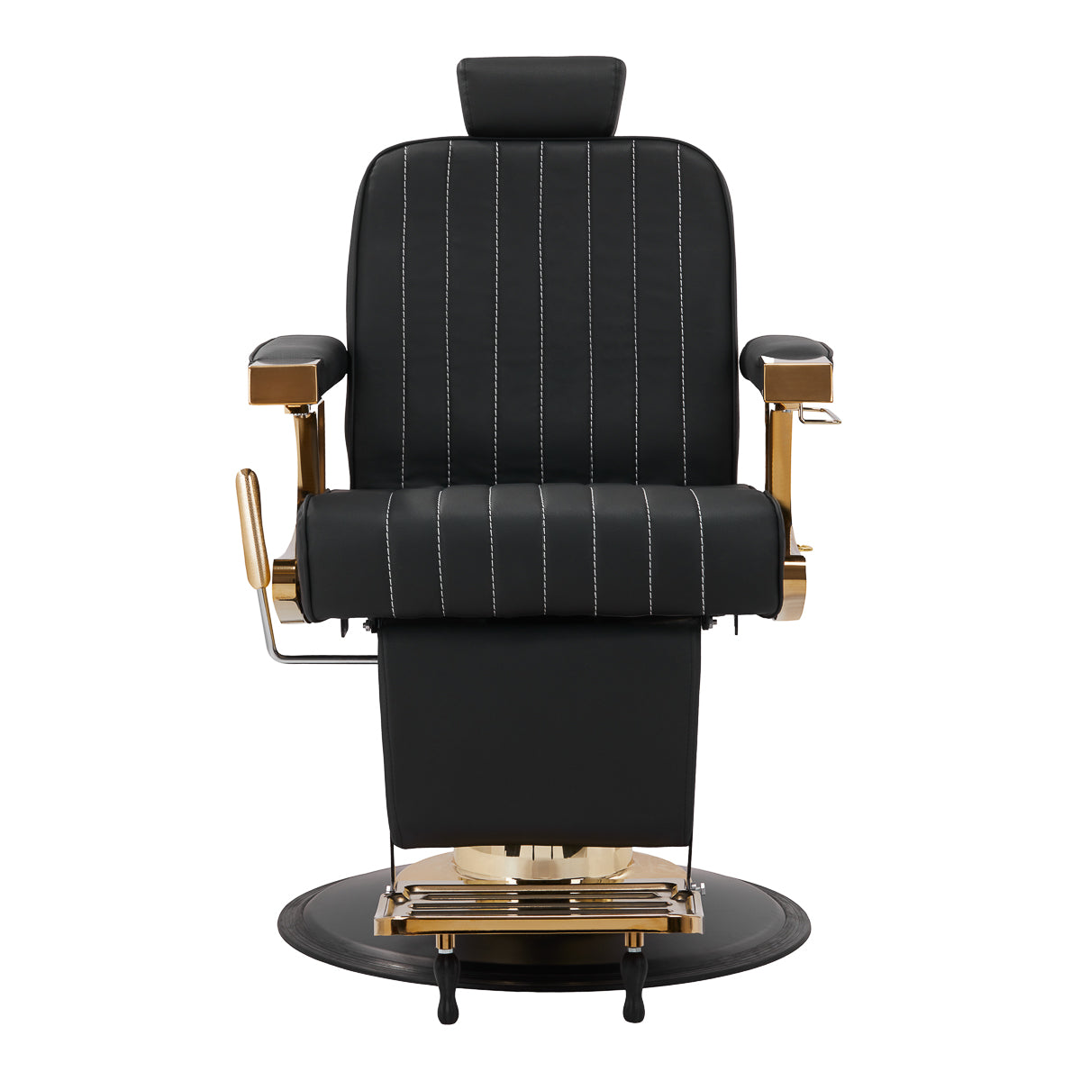 Gabbiano Barber Chair Marcus Gold - close-up of the upholstery, frame and footrest details