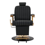 Gabbiano Barber Chair Marcus Gold - close-up of the upholstery, frame and footrest details