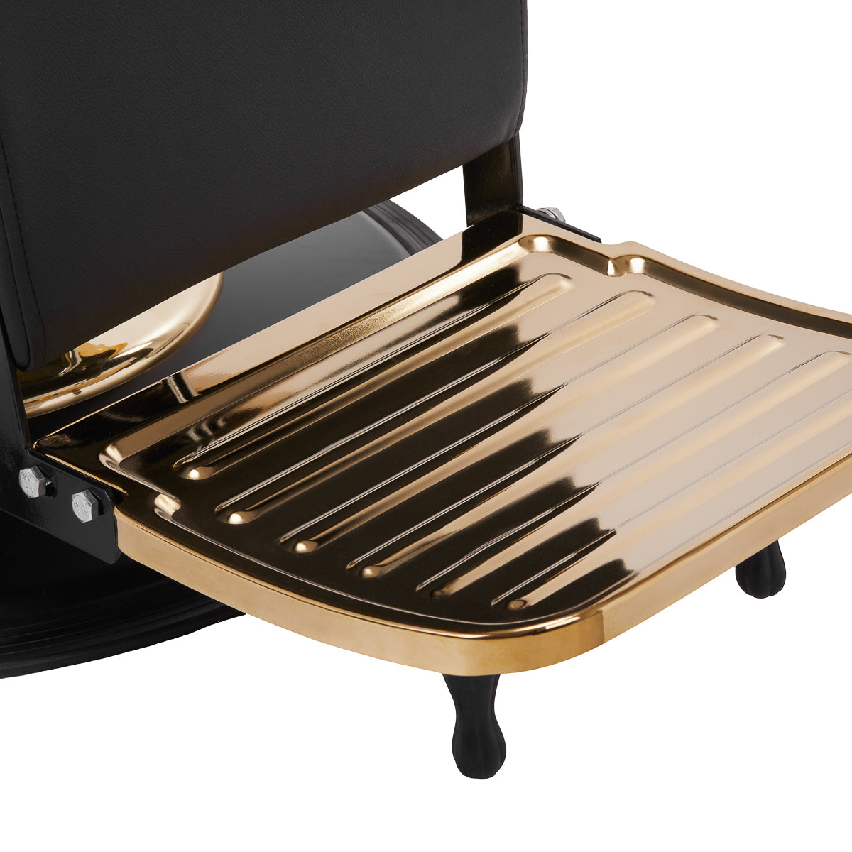Gabbiano Barber Chair Marcus Gold - close-up of the upholstery, frame and footrest details