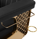 Gabbiano Barber Chair Marcus Gold - close-up of the upholstery, frame and footrest details