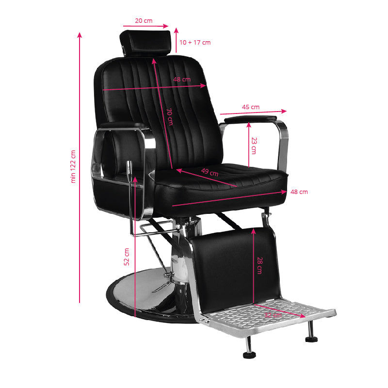 Gabbiano Barber Chair Patrizio Black - side view on a white background