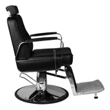Gabbiano Barber Chair Patrizio Black - reclined side view with the footrest extended