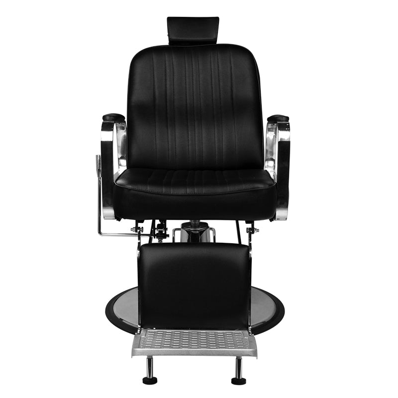 Gabbiano Barber Chair Patrizio Black - close-up of the upholstery, frame and footrest details
