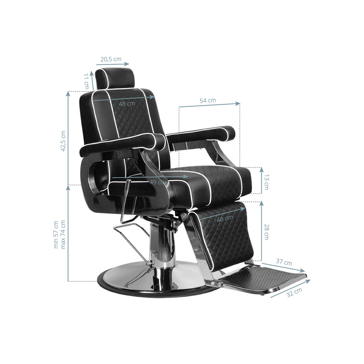 Gabbiano Barber Chair Paulo Black - side view on a white background