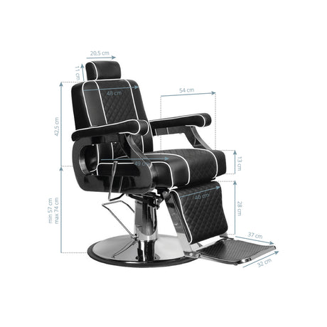 Gabbiano Barber Chair Paulo Black - side view on a white background