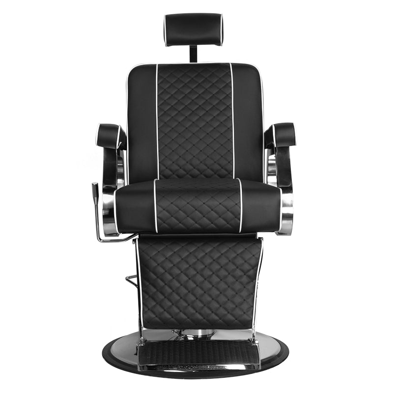 Gabbiano Barber Chair Paulo Black - reclined side view with the footrest extended