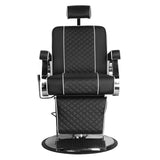 Gabbiano Barber Chair Paulo Black - reclined side view with the footrest extended
