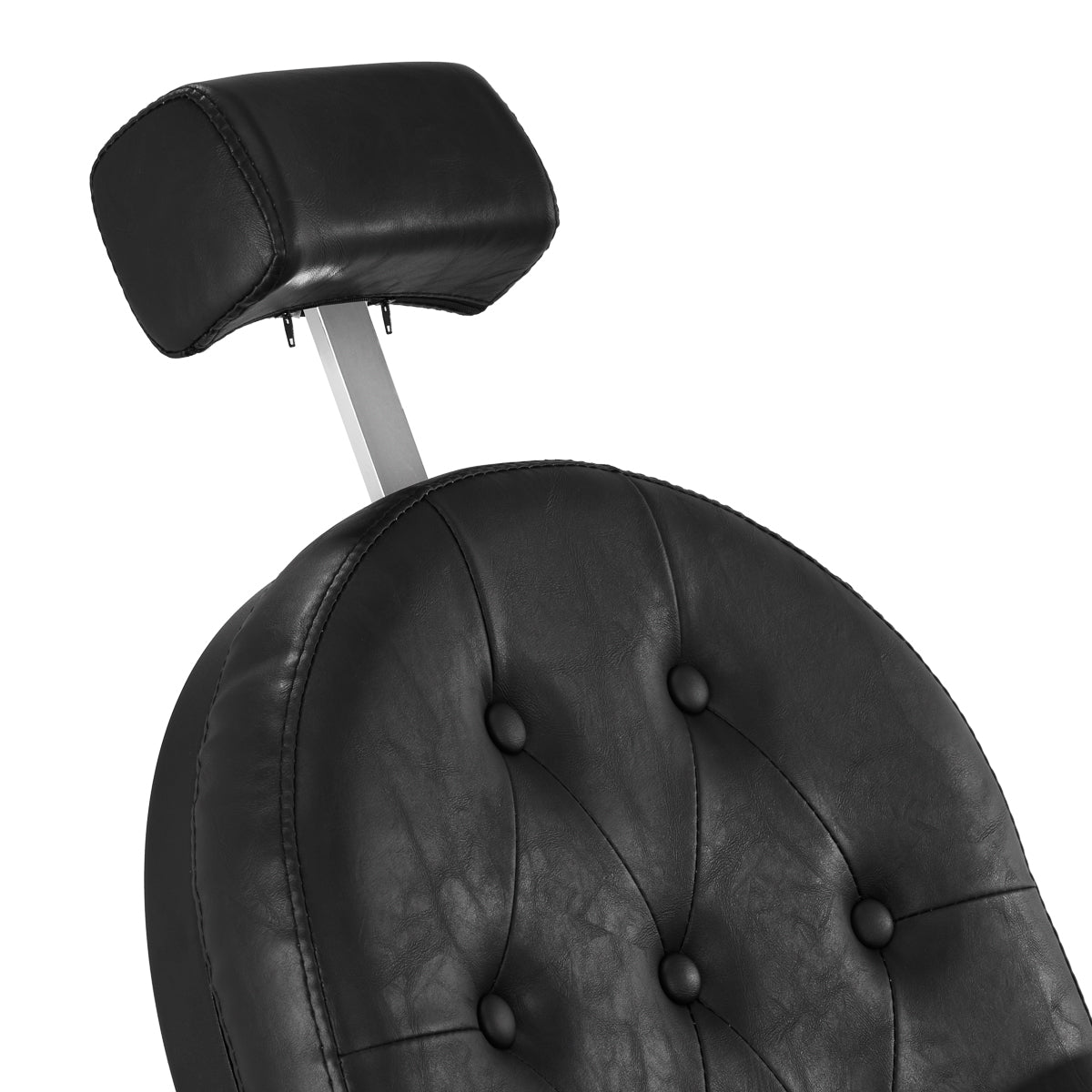 Gabbiano Barber Chair President Black - close-up of the upholstery, frame and footrest details