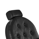 Gabbiano Barber Chair President Black - close-up of the upholstery, frame and footrest details