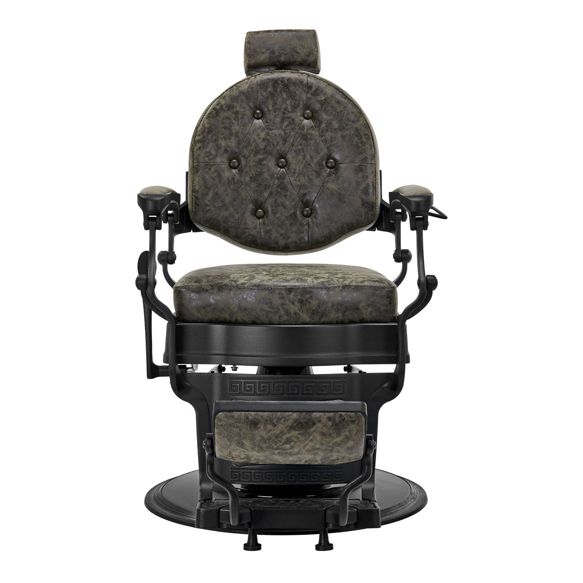 Gabbiano Barber Chair President Old Leather Green - front view on a white background