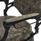 Gabbiano Barber Chair President Old Leather Green - close-up of the upholstery and construction details