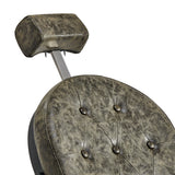 Gabbiano Barber Chair President Old Leather Green - close-up of the upholstery, frame and footrest details