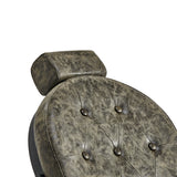 Gabbiano Barber Chair President Old Leather Green - close-up of the upholstery, frame and footrest details