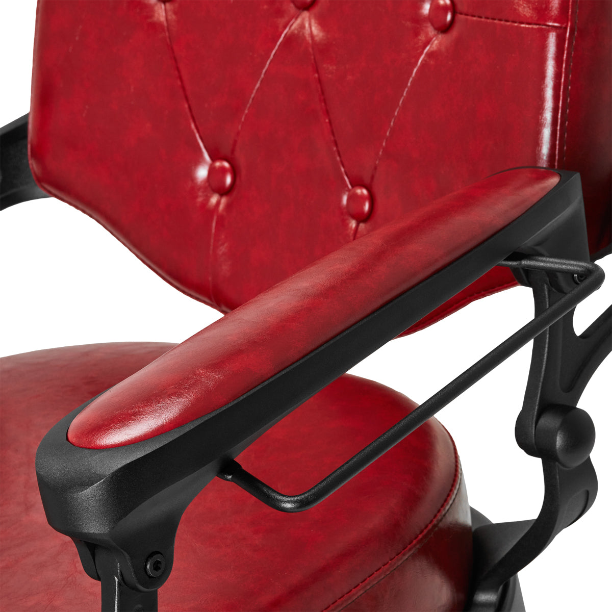 Gabbiano Barber Chair President Red - close-up of the upholstery and construction details