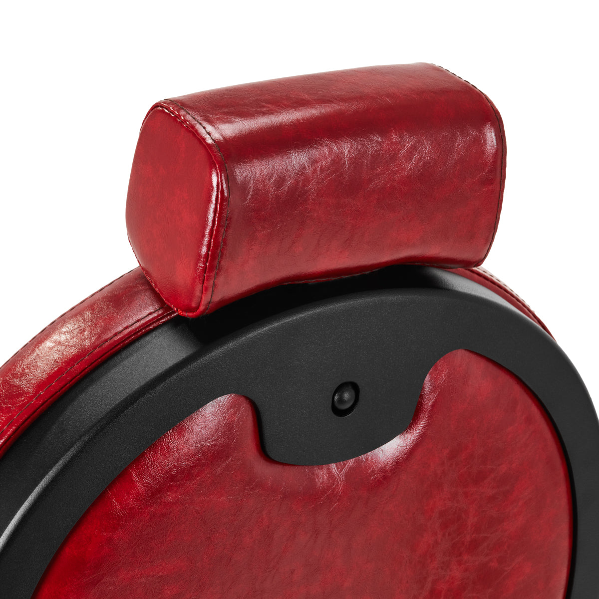 Gabbiano Barber Chair President Red - close-up of the upholstery, frame and footrest details