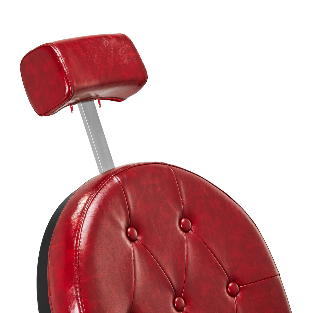 Gabbiano Barber Chair President Red - close-up of the upholstery, frame and footrest details