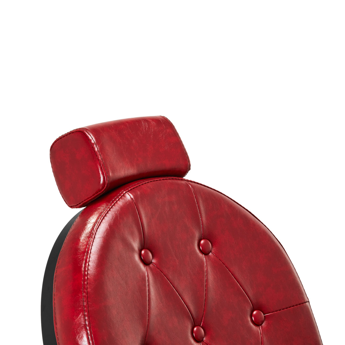 Gabbiano Barber Chair President Red - close-up of the upholstery, frame and footrest details
