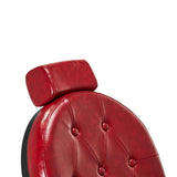Gabbiano Barber Chair President Red - close-up of the upholstery, frame and footrest details