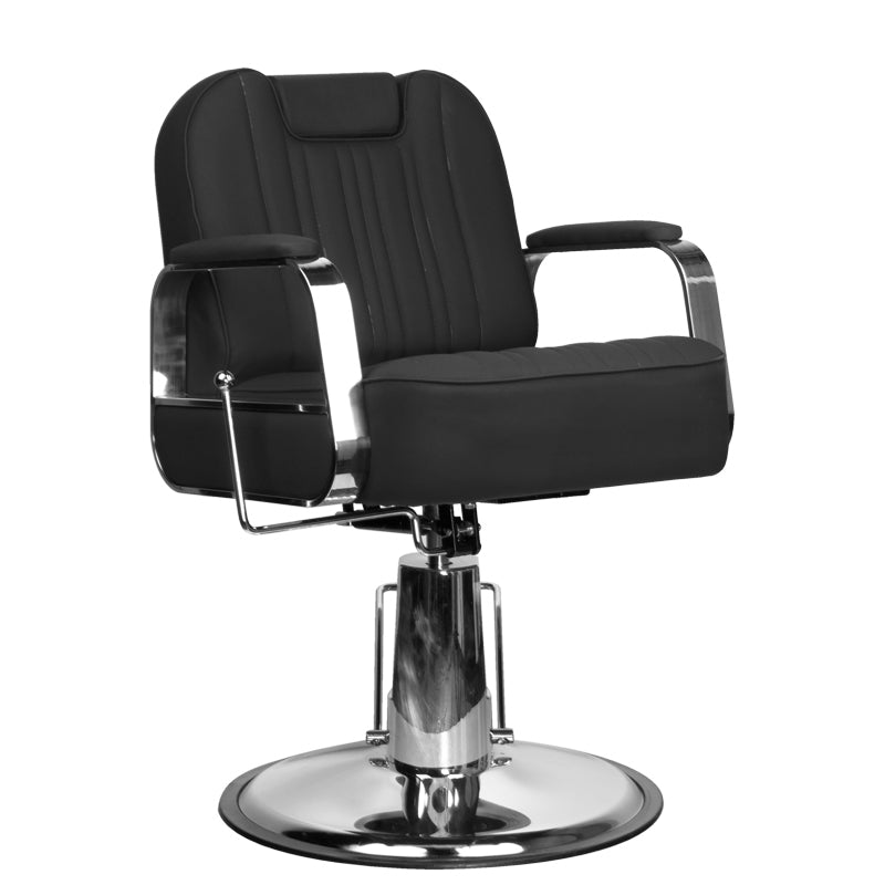 Gabbiano Barber Chair Stern Black - angled front view on a white background