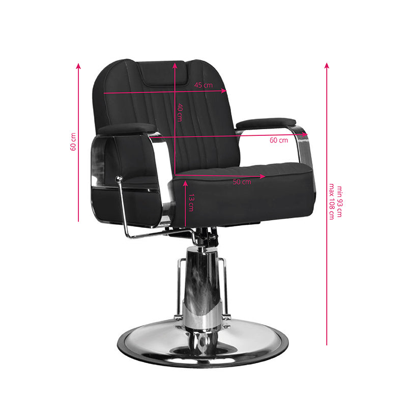 Gabbiano Barber Chair Stern Black - dimensions and measurements shown