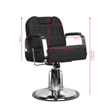 Gabbiano Barber Chair Stern Black - dimensions and measurements shown