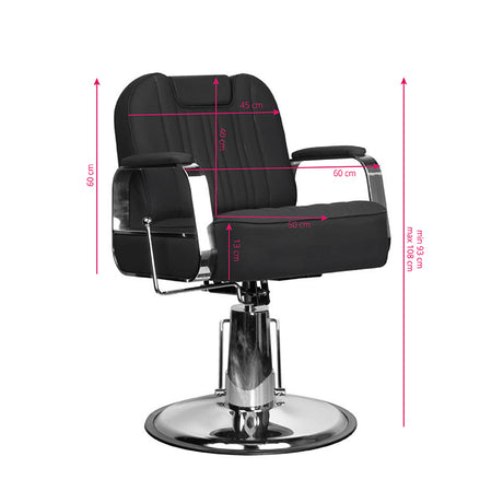 Gabbiano Barber Chair Stern Black - dimensions and measurements shown