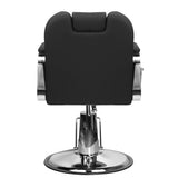 Gabbiano Barber Chair Stern Black - close-up of the upholstery, frame and footrest details