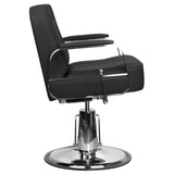 Gabbiano Barber Chair Stern Black - close-up of the upholstery, frame and footrest details