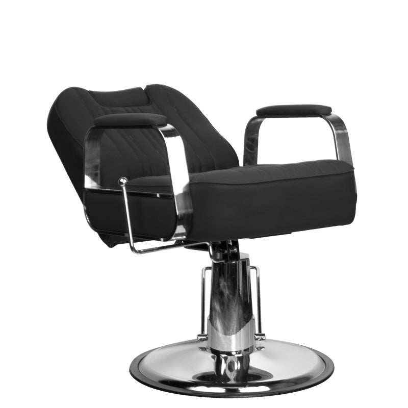 Gabbiano Barber Chair Stern Black - close-up of the upholstery, frame and footrest details
