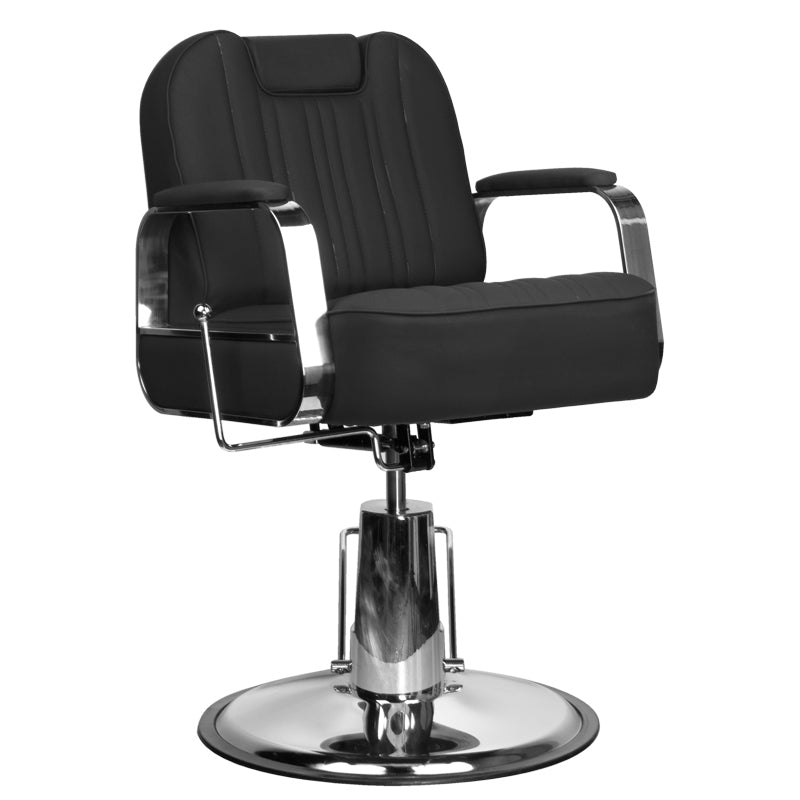 Gabbiano Barber Chair Stern Black - close-up of the upholstery, frame and footrest details