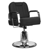 Gabbiano Barber Chair Stern Black - close-up of the upholstery, frame and footrest details