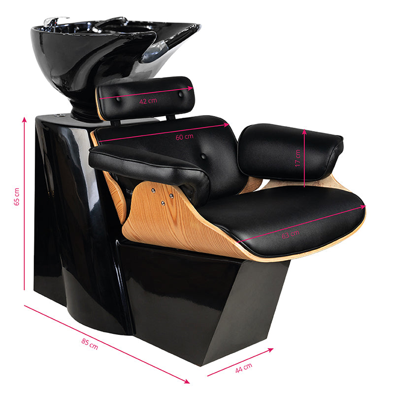 Gabbiano Barber Hair Wash Unit Florence Black - dimensions and measurements shown