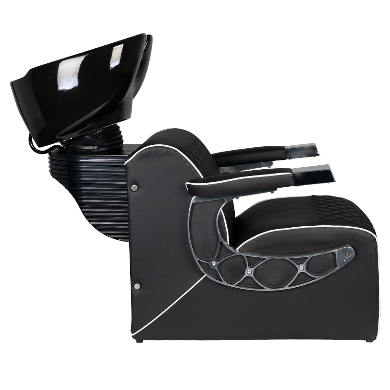 Gabbiano Barber Hair Wash Unit Simone Black - rear view showing the basin connections