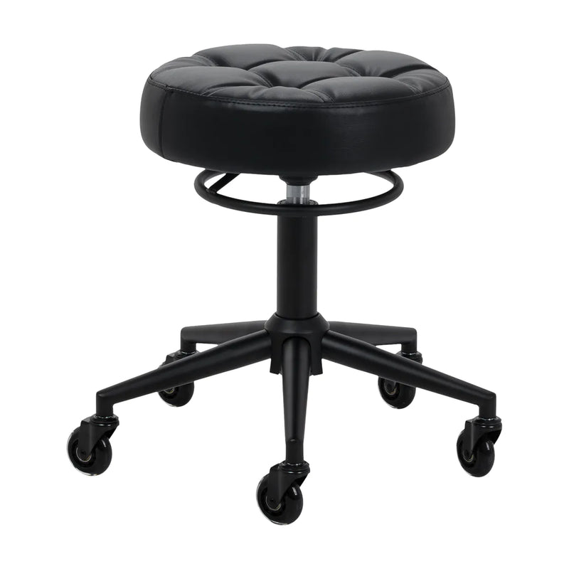 Gabbiano Beauty Stool D054 Black with Black Base - full product view at an angle on a white background