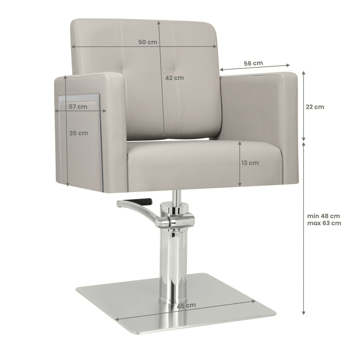 Gabbiano Bergamo Hair Salon Styling Chair Beige - dimensions and measurements shown