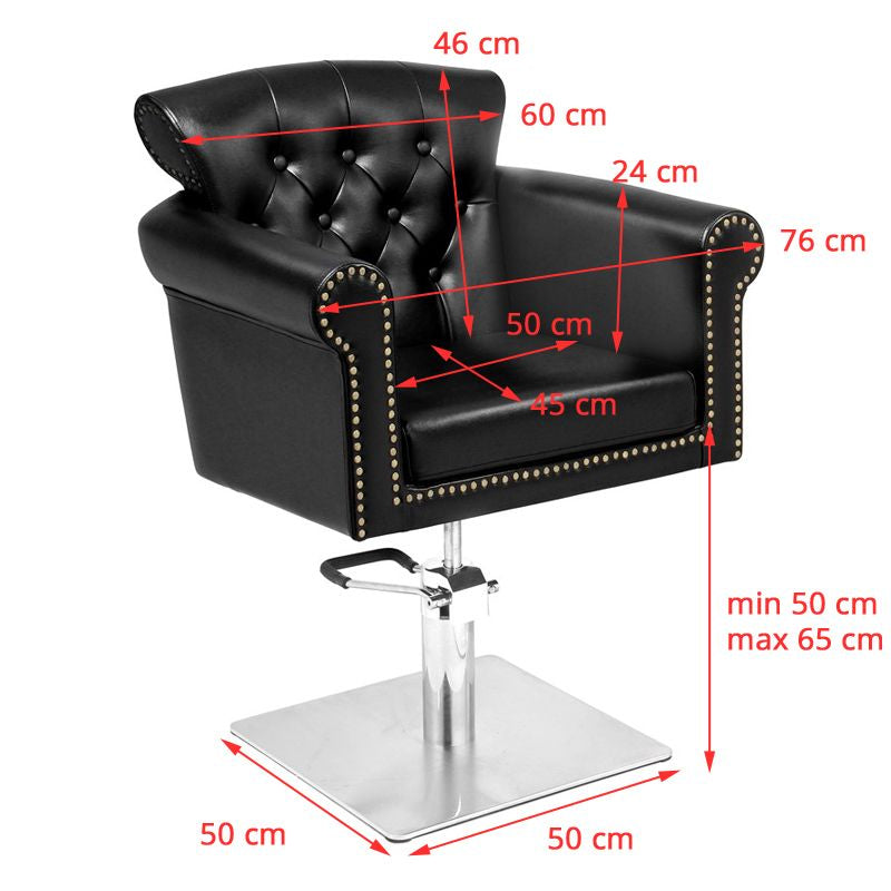 Gabbiano Berlin Barber Chair Black - dimensions and measurements shown