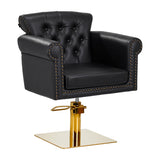 Gabbiano Berlin Hair Salon Styling Chair Black & Gold - angled front view on a white background