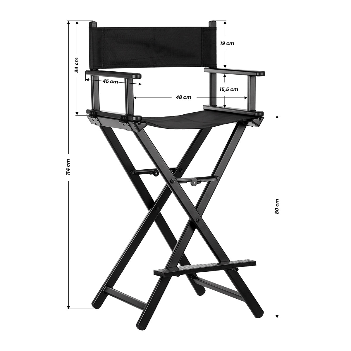 Gabbiano Black Aluminium Make-up Chair - full product view on a white background