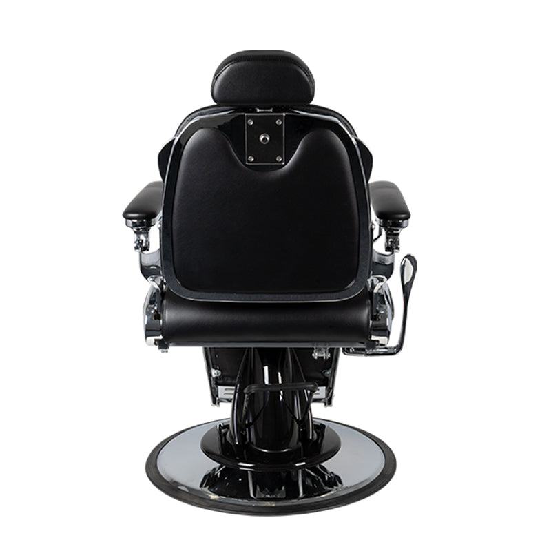 Gabbiano Black Barber Chair Pietro - reclined side view with the footrest extended