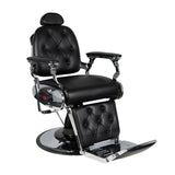 Gabbiano Black Barber Chair Pietro - close-up of the upholstery, frame and footrest details