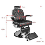 Gabbiano Black Imperial Barber Chair - dimensions and measurements shown