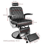 Gabbiano Black Imperial Barber Chair - dimensions and measurements shown