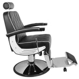 Gabbiano Black Imperial Barber Chair - close-up of the upholstery, frame and footrest details