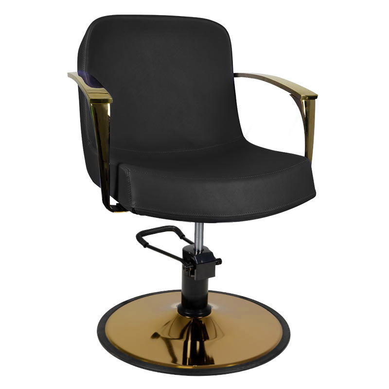 Gabbiano Bologna Hair Salon Styling Chair Gold & Black - angled front view on a white background