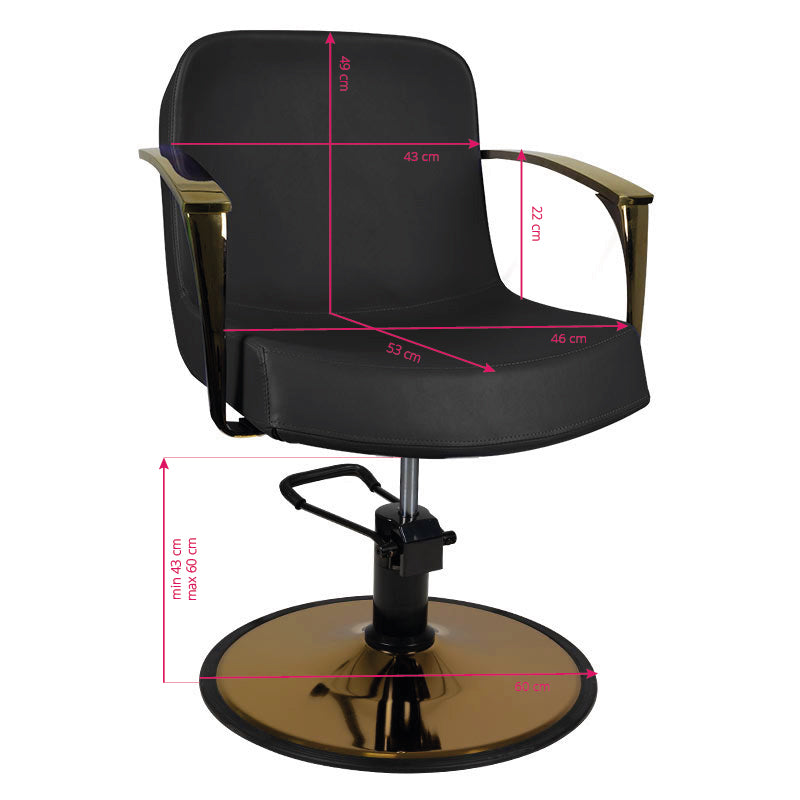Gabbiano Bologna Hair Salon Styling Chair Gold & Black - side view on a white background