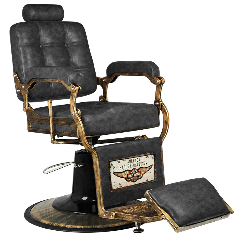 Gabbiano Boss HD Old Leather Barber Chair Black - angled front view on a white background