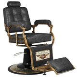 Gabbiano Boss HD Old Leather Barber Chair Black - angled front view on a white background