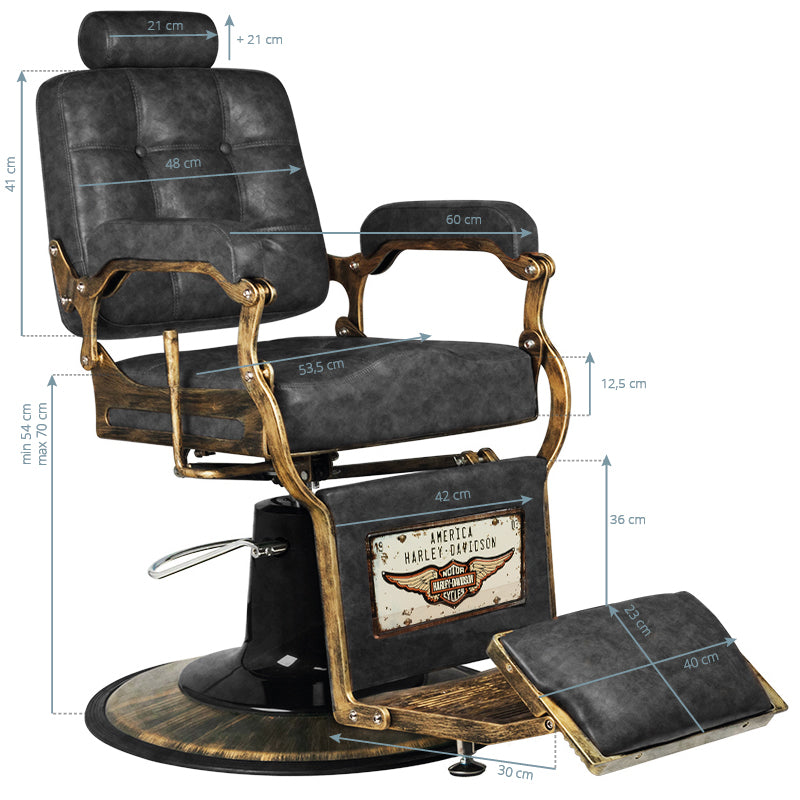 Gabbiano Boss HD Old Leather Barber Chair Black - side view on a white background
