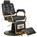 Gabbiano Boss HD Old Leather Barber Chair Black - side view on a white background